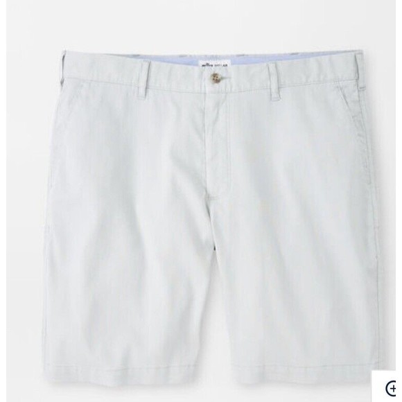 Peter Millar Mens 44 Bedford Cotton Blend Flat Front Shorts Bright Grey Crown
